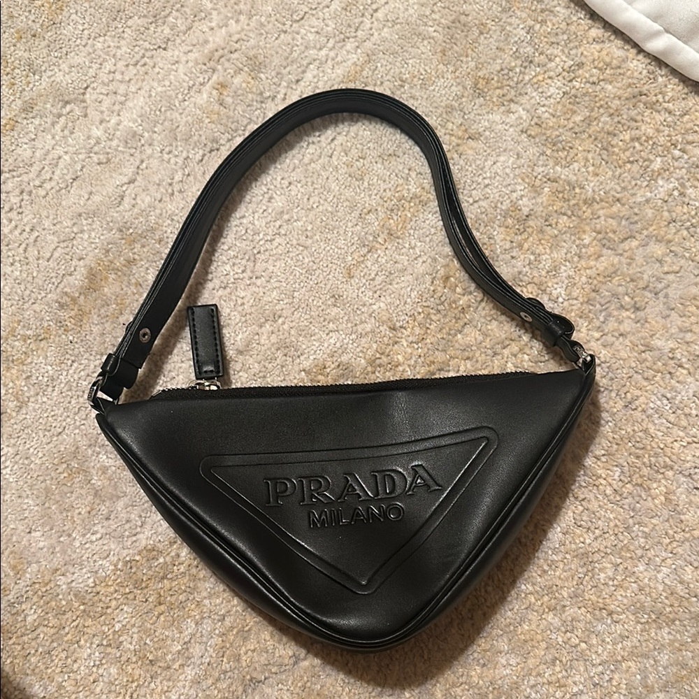 Black Leather Triangle Shoulder Bag